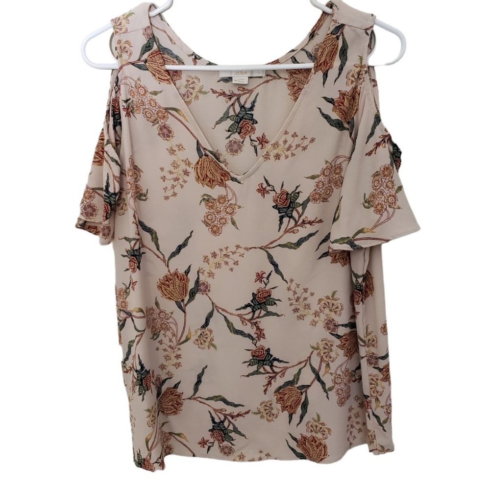CT199 Ladies Short Sleeved C & E V-neck Open Shoulder Floral Blouse M